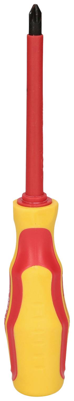 Un tournevis isolé à poignée jaune et rouge, adapté aux travaux sur des appareils électriques.