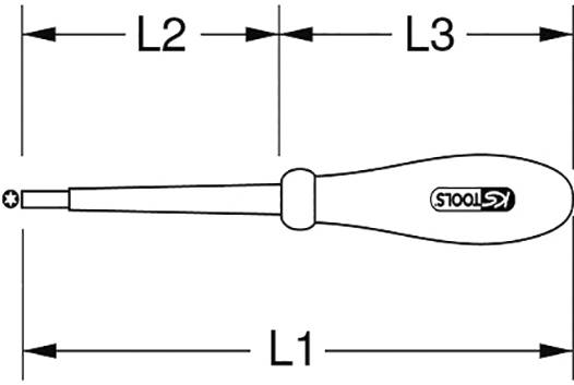 Illustration d'un tournevis avec une poignée et un manche sur lequel est inscrit 'KS TOOLS'. Les longueurs L1, L2 et L3 sont indiquées.
