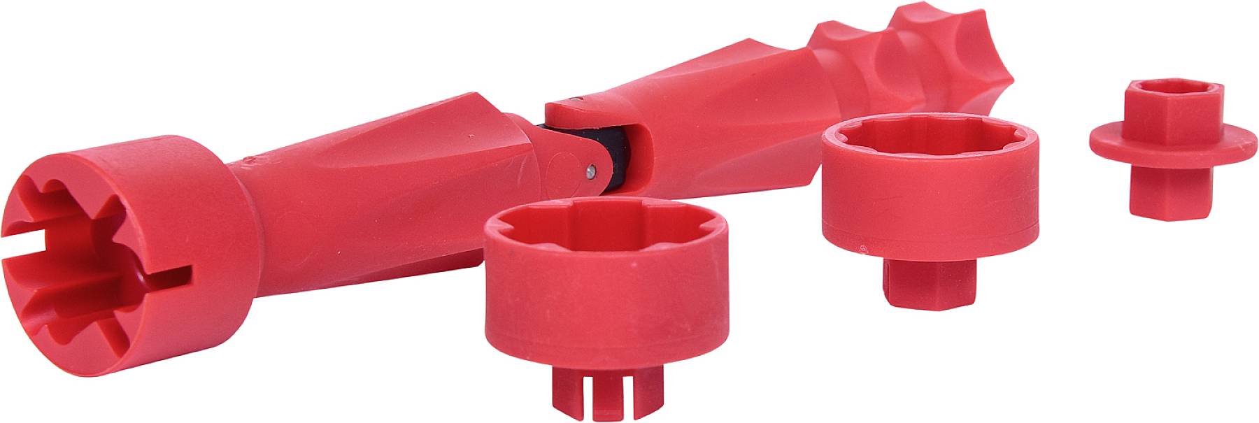 Un détrempeur de tubes rouge avec plusieurs embouts amovibles conçus pour différents diamètres de tubes.