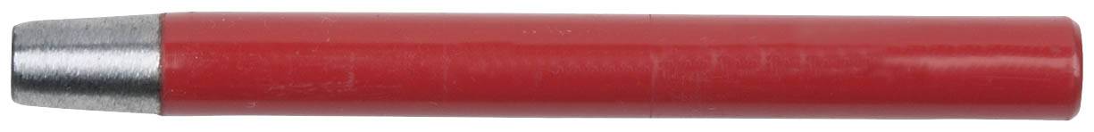 Un crayon de cire rouge avec un embout argenté est posé horizontalement.