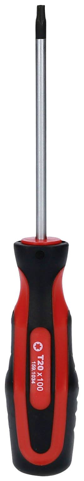 Tournevis à manche noir et accents rouges, idéal pour des travaux précis en électrotechnique et bricolage.