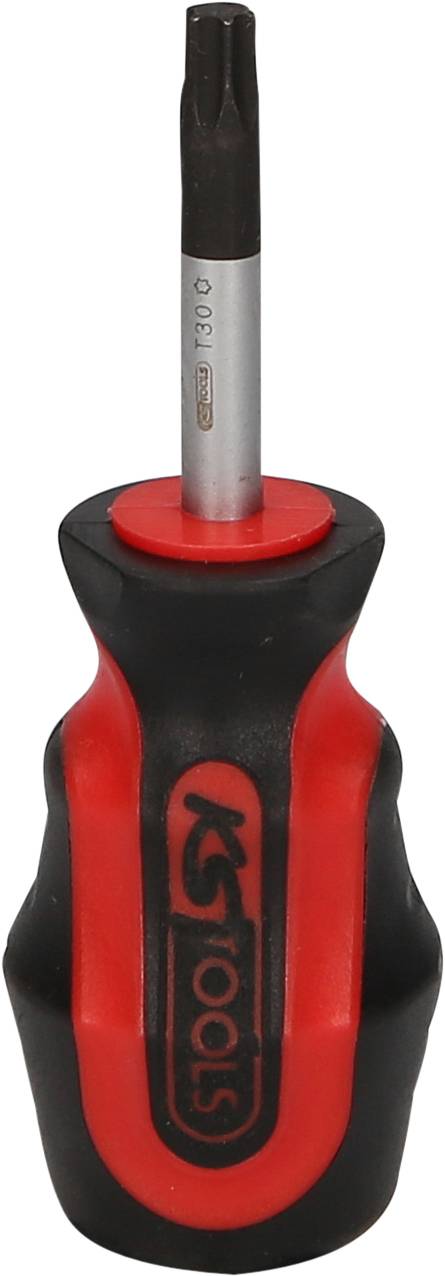 Petit tournevis avec poignée rouge et noire, adapté aux travaux de précision.