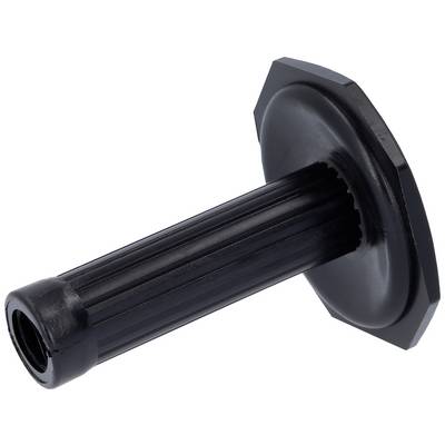 Poignée en caoutchouc noir texturée à côtes pour une meilleure prise en main, adaptée aux vélos ou trottinettes, vue en angle latéral.
