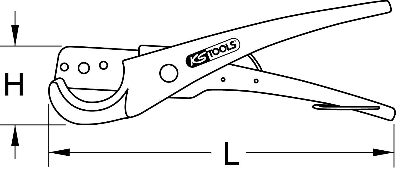 'Dessin d'une pince étau avec deux lignes de mesure : la hauteur (H) et la longueur (L) sont indiquées. Logo KS Tools sur la pince.'