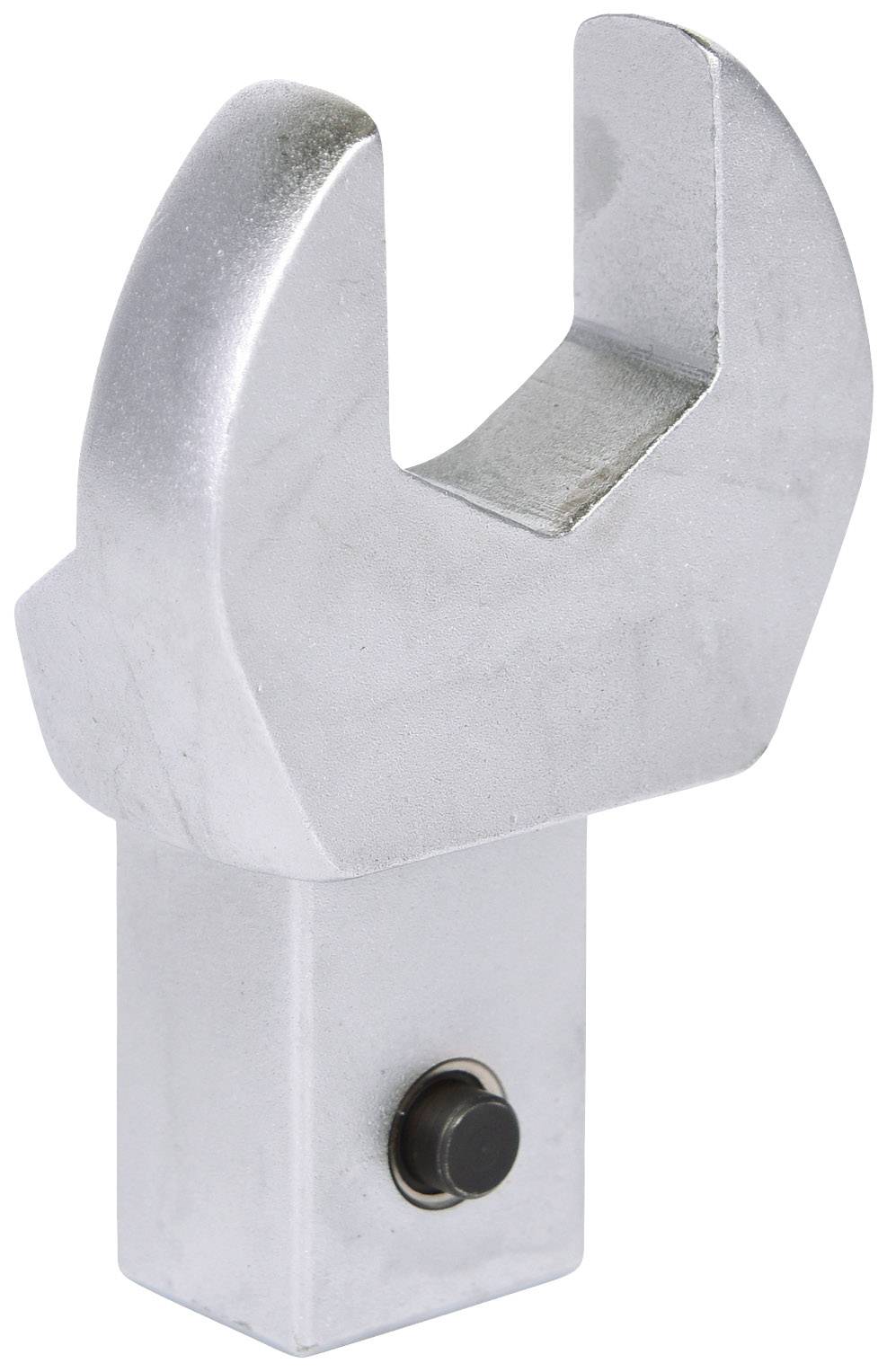 Pièce métallique en forme de clé ouverte, probablement partie intégrante d'une machine ou d'un outil plus important.
