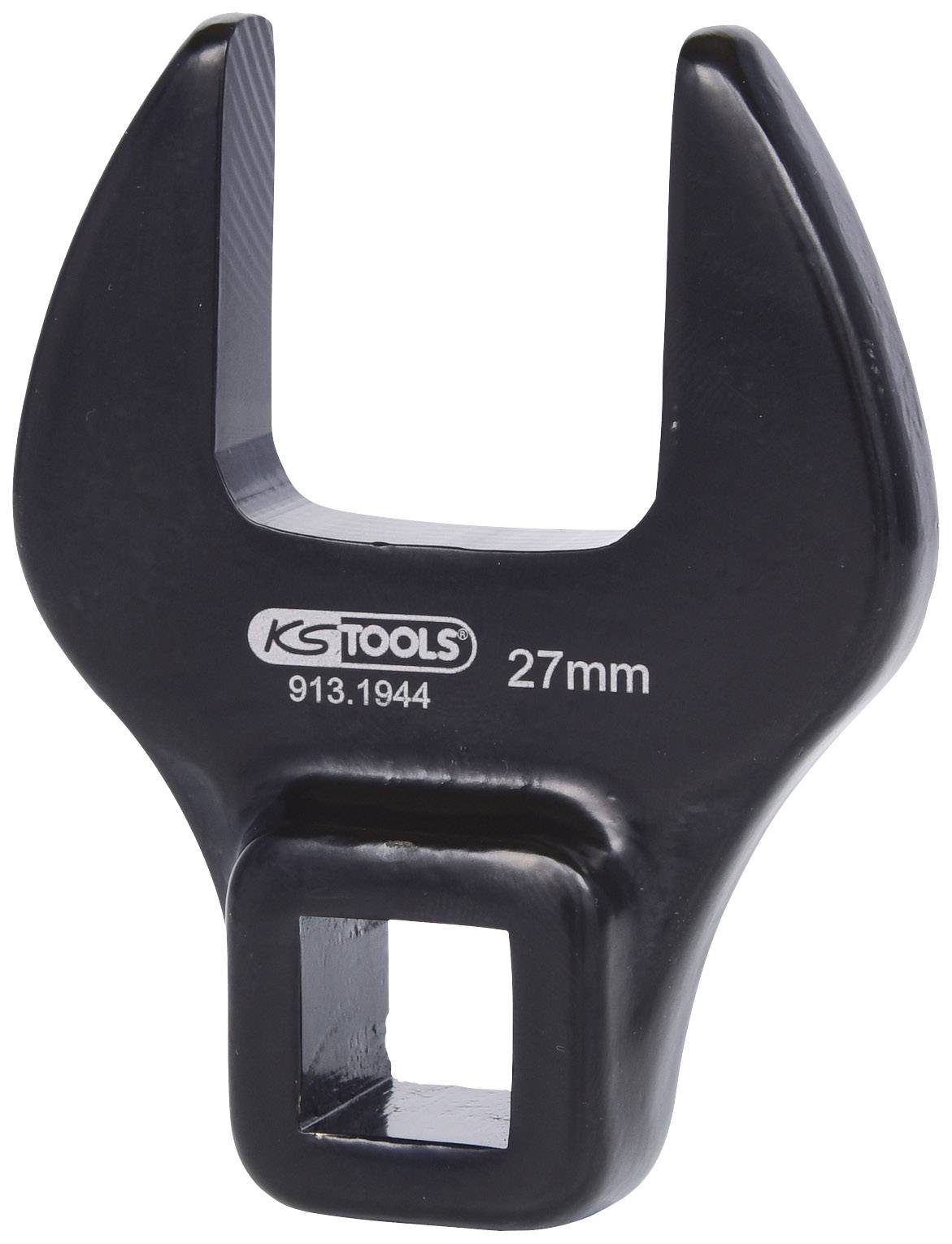 Un embout de clé à fourche noir de la marque KS Tools avec une ouverture de 27 mm, adapté aux travaux de réparation et de montage.
