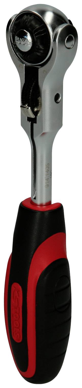 Clé à cliquet avec poignée ergonomique, noir et rouge.