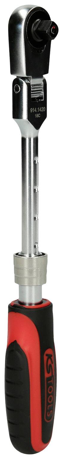 Clé à cliquet avec poignée rouge et noire, adaptée aux travaux mécaniques, permettant de visser et dévisser facilement des écrous.