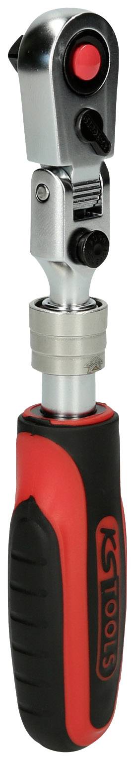 Un tournevis à cliquet réglable avec poignée ergonomique rouge et noire, adapté à des applications polyvalentes.