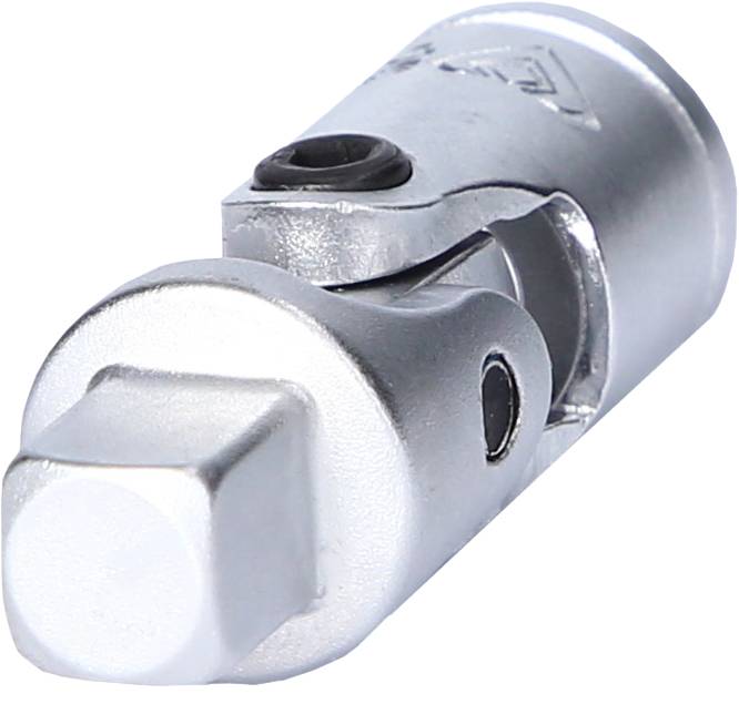 Un adaptateur télescopique articulé en argent pour clés à douille. Adapté pour une transmission de force flexible dans des zones difficiles d'accès.