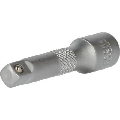 Un adaptateur à noix de connexion en argent avec côté cannelé et extrémité carrée, utilisé pour connecter des clés à molette avec différents embouts.
