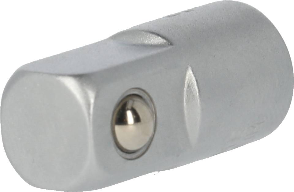 Adaptateur métallique à embout carré et mécanisme de verrouillage sphérique, probablement destiné à des outils ou des machines.