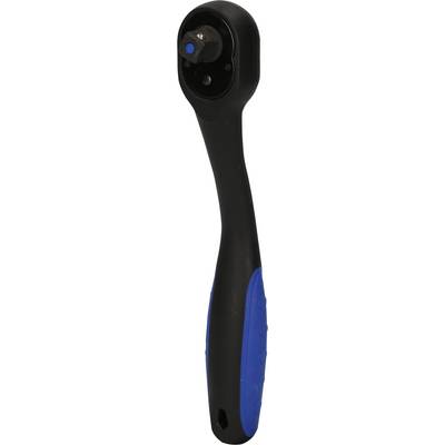 Une clé à cliquet noir et bleu, adaptée aux travaux artisanaux.