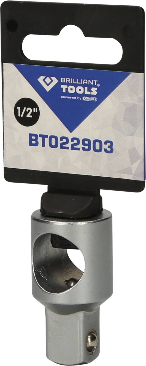 Un adaptateur argenté portant l'inscription 'BRILLIANT TOOLS 1/2" BT022903', adapté aux applications d'outils automobiles.