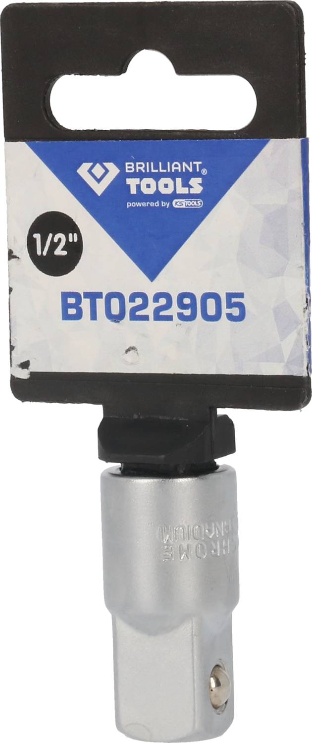 Adaptateur 'Trois-en-un' de Brilliant Tools, modèle BT022905, avec raccord 1/2 pouce, dans un emballage avec étiquette bleu et blanc.