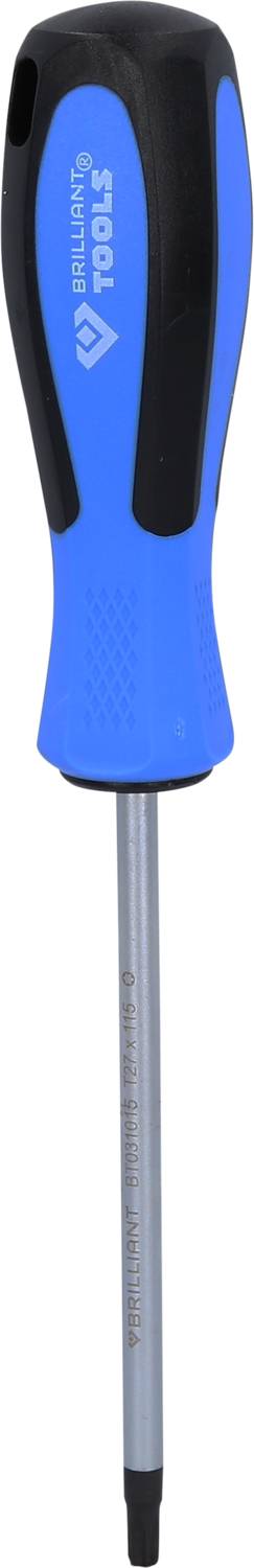 Un tournevis cruciforme bleu avec manche noir, adapté aux vis à tête cruciforme, tige isolée pour une protection supplémentaire.