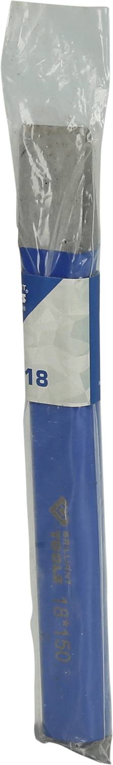 Un burin bleu emballé dans du plastique avec une tête en métal argenté.