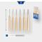 Un ensemble de six outils de centrage dorés de différentes tailles (3-8 mm), avec un support bleu pratique.