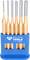 Ensemble de six burins dans un support bleu, portant l'inscription 'Brilliant Tools'.