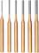 Six stylos d'expression dorés de différentes longueurs, adaptés pour un travail précis sur des montres ou des dispositifs mécaniques de précision.