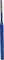 Une batte de cricket bleue avec une poignée argentée, debout verticalement.