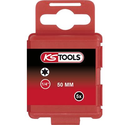 Étui rouge avec logo 'KS Tools', contenant des embouts de 1/4 de pouce et de 50 mm de long, lot de 5 pièces.
