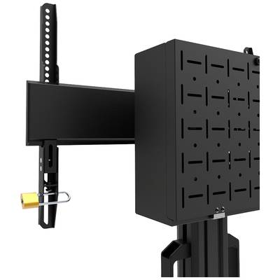 Support mural pour moniteurs ou téléviseurs, en métal noir avec supports ajustables, adapté à différentes tailles d'écran.