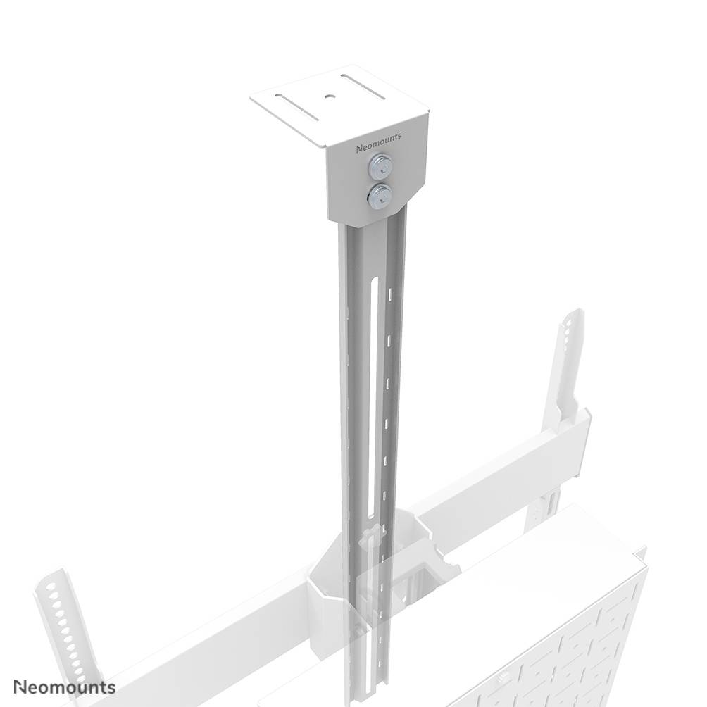 Support de plafond de Neomounts, adapté pour le montage d'un écran, montrant des tiges réglables et des éléments de fixation.