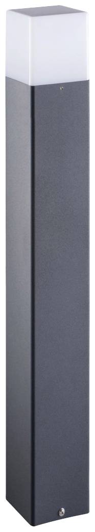 Un luminaire de jardin noir en forme de colonne avec un diffuseur lumineux blanc carré en haut. Adapté à l'éclairage extérieur.