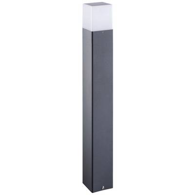 Un luminaire de jardin noir en forme de colonne avec un diffuseur lumineux blanc carré en haut. Adapté à l'éclairage extérieur.