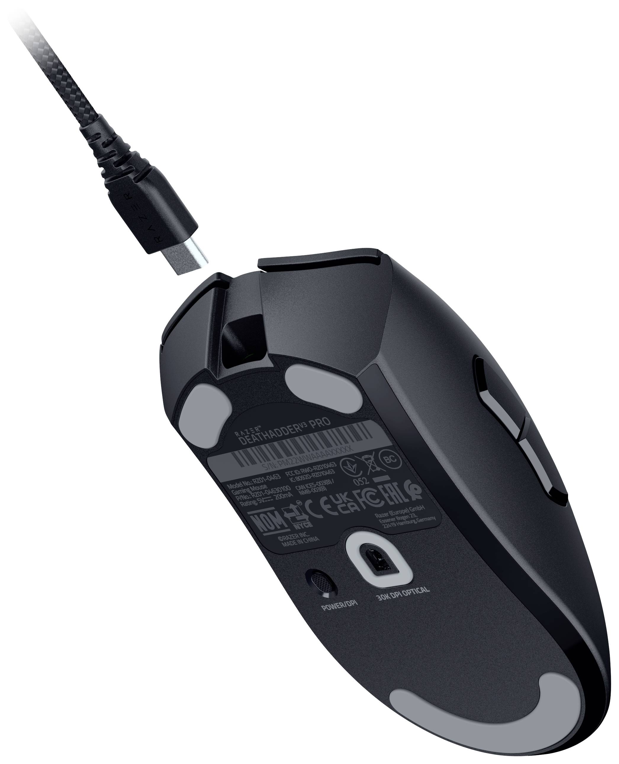 Razer DeathAdder V3 Pro, Droitier, Optique, RF Wireless + USB Type-C, 30000 DPI, Noir-3