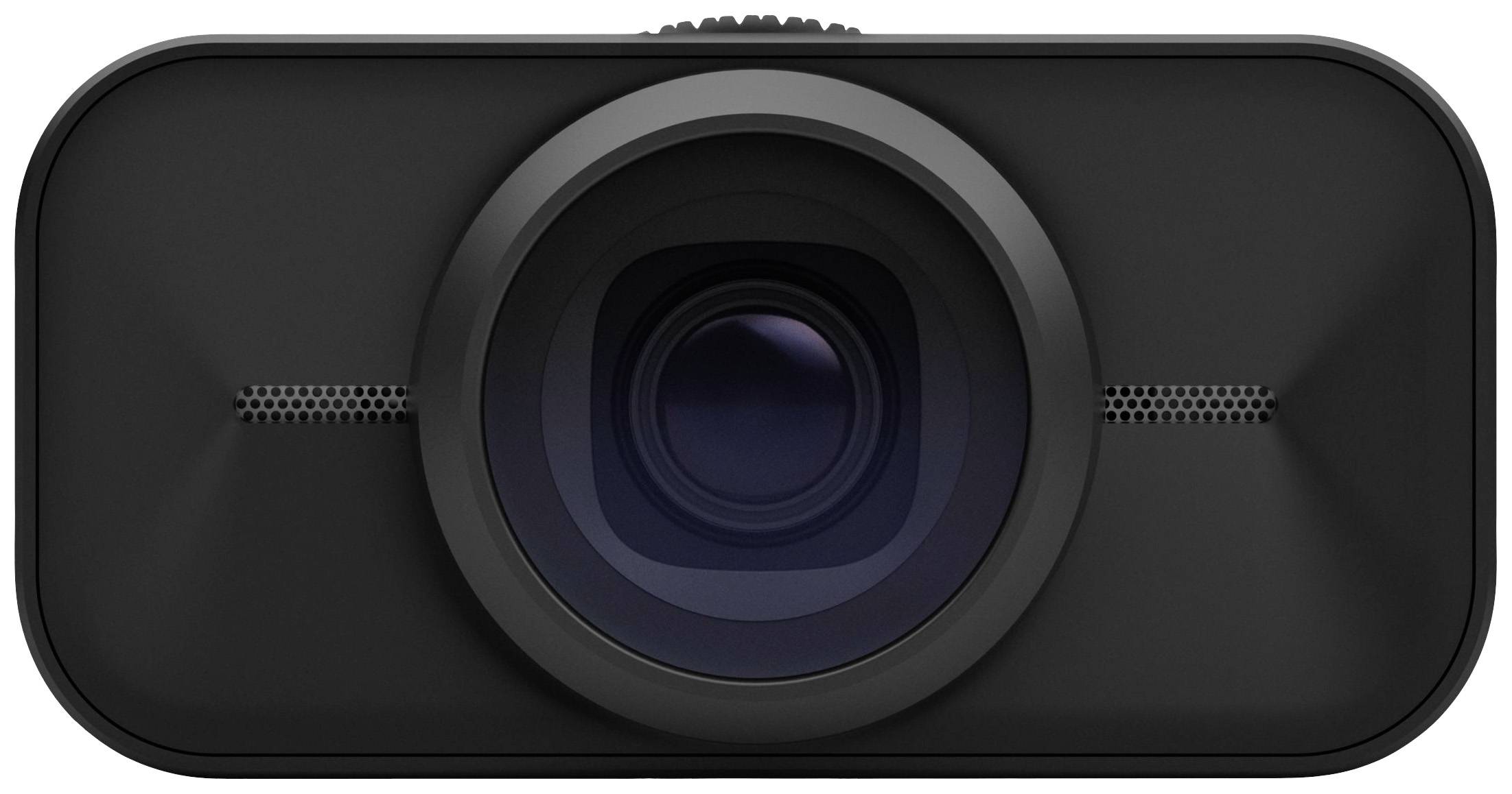 Caméra noire avec un grand objectif au centre, entourée d'un boîtier rectangulaire.