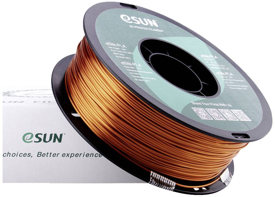 Bobine de filament d'imprimante 3D orange de eSUN sur un carton blanc.