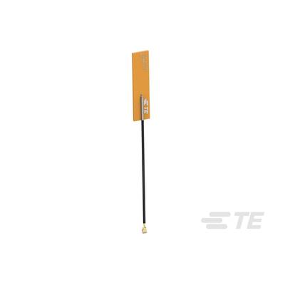 Antenne PCB orange avec câble noir et connecteur doré. Un logo avec les lettres 'TE' est visible en bas à droite.