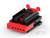 Connecteur électrique noir et rouge à plusieurs broches avec logo de marque TE, sur fond blanc.