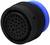 Connecteur femelle noir, rond, avec de nombreux trous et un anneau bleu.