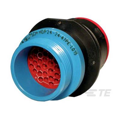 Un connecteur électrique circulaire à code couleur avec des éléments bleus et rouges, utilisé pour des connexions de câblage sécurisées.