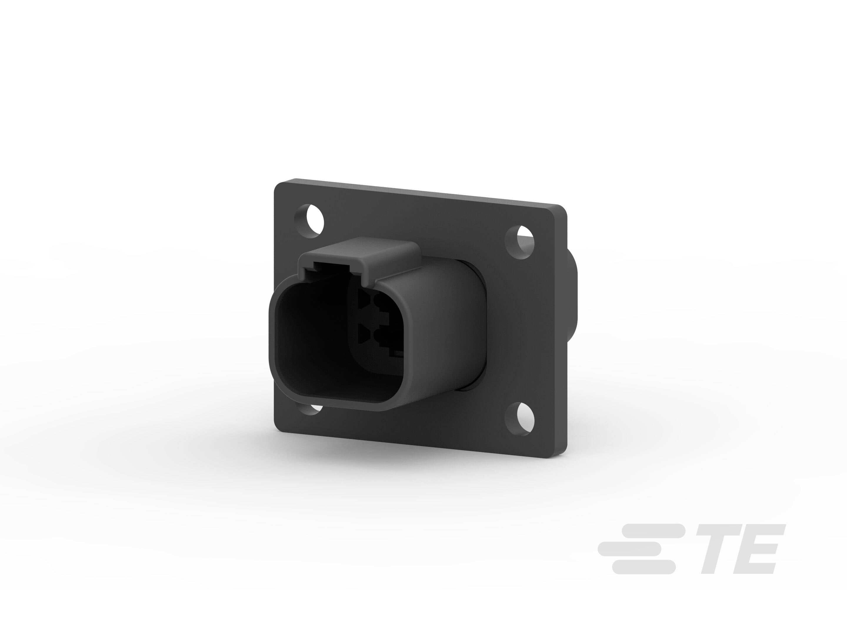 Fiche rectangulaire noire avec quatre trous de fixation, sur un fond clair.