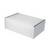 Un boîtier rectangulaire blanc en aluminium, utilisable pour des projets électroniques ou électriques.