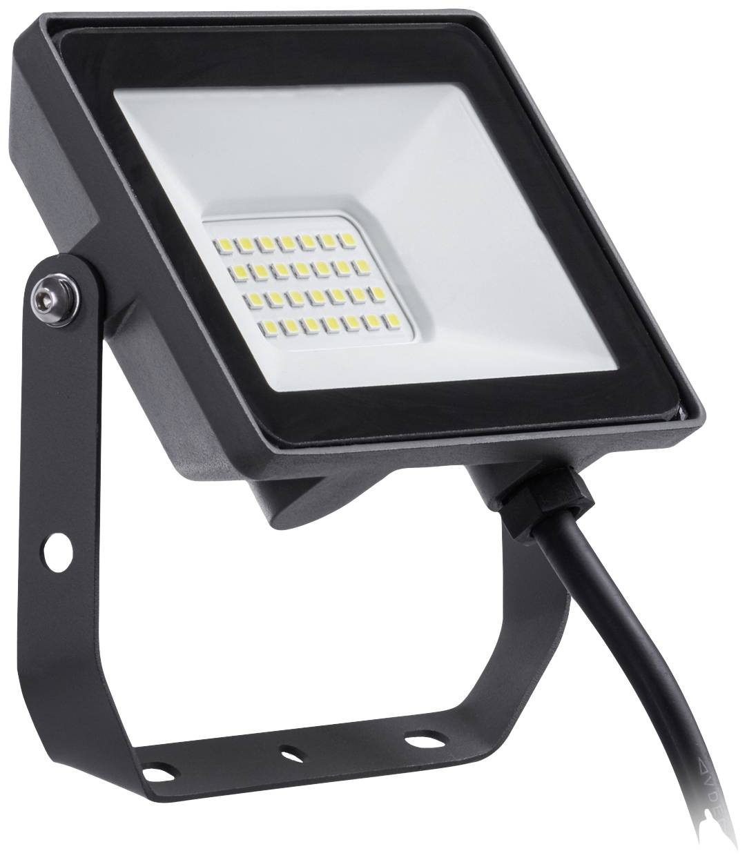 Projecteur à LED avec boîtier noir et module LED intégré, monté sur un support réglable, vue de face.