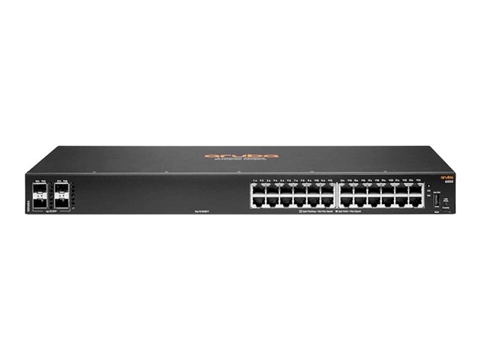 Un commutateur réseau noir avec 24 ports Ethernet et 2 emplacements modulaires supplémentaires. L'appareil est rectangulaire et plat.