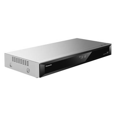 Lecteur Blu-ray argenté avec un écran noir sur la façade, nom de marque à gauche. Touches marche/arrêt et tiroir-disque visibles.