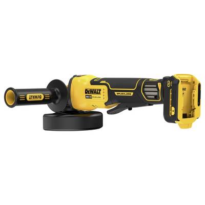 Meuleuses d'angle électroportatives en noir et jaune de la marque DEWALT, fonctionnant sur batterie, avec poignée ergonomique et carter de protection.