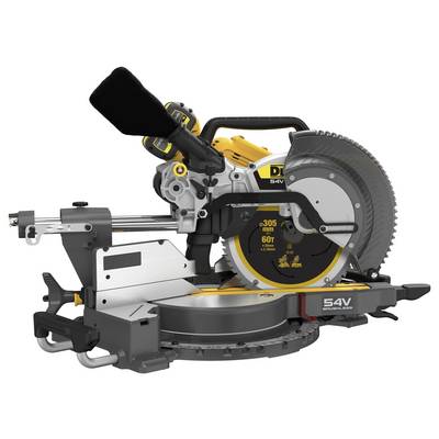 Scie circulaire à onglet avec lame de 60 dents, design jaune et noir et poignée ergonomique. Adaptée pour la coupe précise du bois.