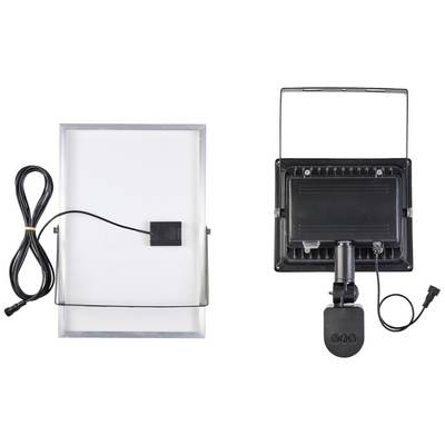 Vue avant et arrière d'un projecteur LED avec connexion secteur et support réglable.