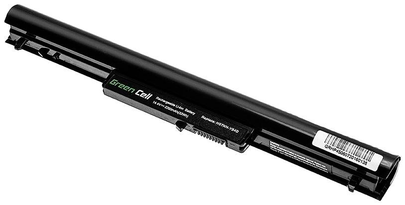 Batterie d'ordinateur portable de 'Green Cell', boîtier noir, numéro de modèle marqué, code-barres visible à droite.