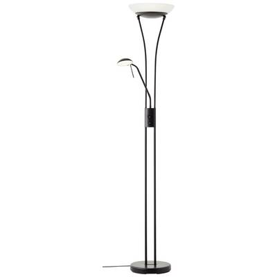 Lampe de lecture et de bureau en métal au design incurvé, dotée de deux abat-jour et d'un câble électrique à la base.