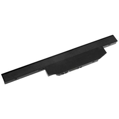 Batterie d'ordinateur portable de forme rectangulaire, de couleur noire, montrant les connexions sur sa face inférieure.