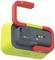 Un haut-parleur Bluetooth portable Philips de couleur vert et jaune, avec un crochet rouge, un port USB-C et des voyants LED.