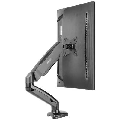 Un écran plat noir fixé latéralement sur un bras ajustable, adapté aux aménagements ergonomiques de poste de travail.